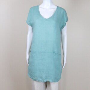 SOFIA Made in ITALY 100% Linen Boxy Tunic Top SIZE MEDIUM/LARGE Aqua